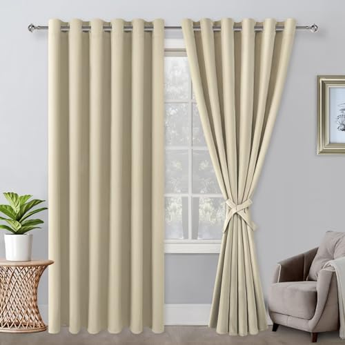 Hiasan Light Beige Grommet Blackout Curtains 2 Pack 90 x 90 Inch (WxH) Soft Sliding Curtains for Bedroom Living Room etc