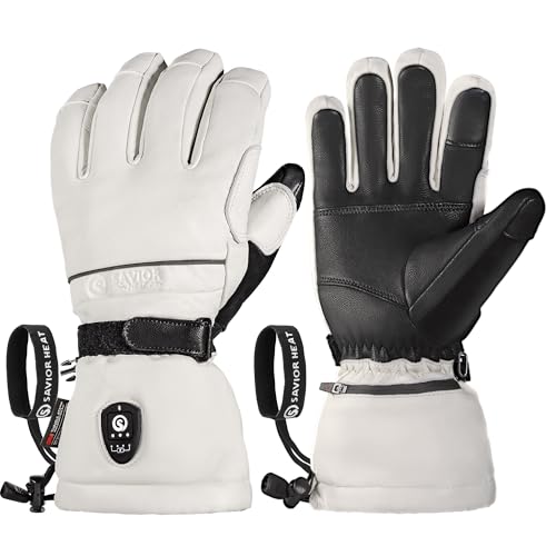 SAVIOR HEAT Heated Gloves for Men Women, EH 8 Pro Electric Leather Ski Gloves for Extreme Cold -5℉, Aero-Grade Aerogel 3M Insulation, 3000mAh Rechargeable Battery Waterproof for Skiers (X-Small) at Amazon