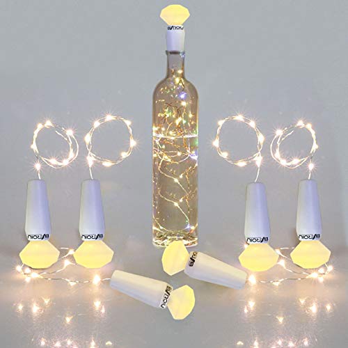Wine Bottles String Light Cork Micro Silver Wire 2m/7.2ft Warm White 3 x LR44 Battery Fairy String Lights (6PACK)