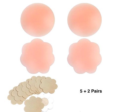 Nipple Covers, 5 Pairs Sexy Breast Pasties, 2 Pairs Silicone Nipple Cover with Gift Pouch