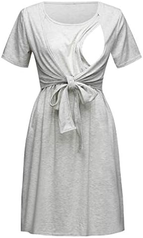 manadlian Women Maternity Dress, Women's Summer Solid Color Nursing Baby Nightgown Breastfeeding Sleepwear Dress Short Sleeve Sundress Round Neck Dress