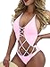 TOB Women's Sexy Cross Lace One Piece Swimsuit Swimwear Bathing Suit Pink