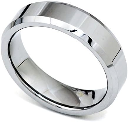 Tungsten Rings for Men - 6mm High Polished Pipe Cut Beveled Edge Wedding Engagement Ring Comfort Fit TKJ