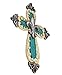Old River Outdoors Ornate Fleur De Lis Layered Wall Cross Decorative Scrolly Details - Antique White & Teal with Silver Finials