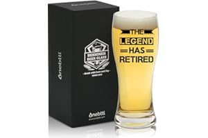 Best Unique Retirement Gifts for Man, The Legend Has Retired Beer Glass 15oz (443 ml), for Dad, Grandpa, Police, Teacher, Bos