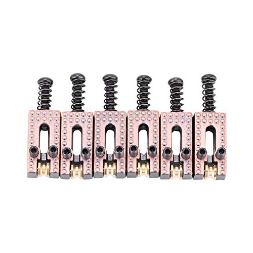 Alomejor Guitar Saddle Bridge Set 6PCS Metal Roller Bridge Repair Parts for Tele 6 String Guitar Replacement Use(Red Copper)