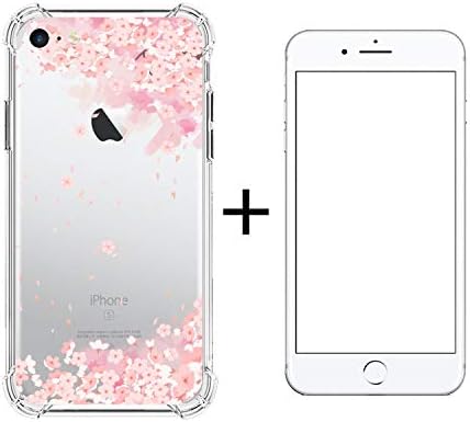 for iPhone 6 Plus iPhone 6s Plus Clear Case Sakura Transparent TPU Cover Soft Silicone Four Corner Casing and Tempered Glass Protector 5.5 inch
