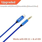 [Upgraded] Lightning to 3.5mm Male Aux Stereo Audio Cable, Compatible with iOS 11 or Above, iPhone 7/7P/8/8P/X or Any Lightning Port to Car Stereo Speakers or Headphone Audio Jack (Blue)