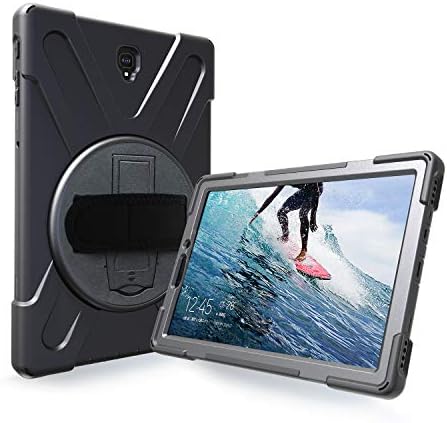Azzsy Galaxy Tab S4 Case,[360 Degree Swivel Stand/Hand Strap] Heavy Duty Shockproof Rugged Case High Impact Full Body Protective Case for Samsung Galaxy Tab S4 10.5 2018 (SM-T830/T835/T837),Black