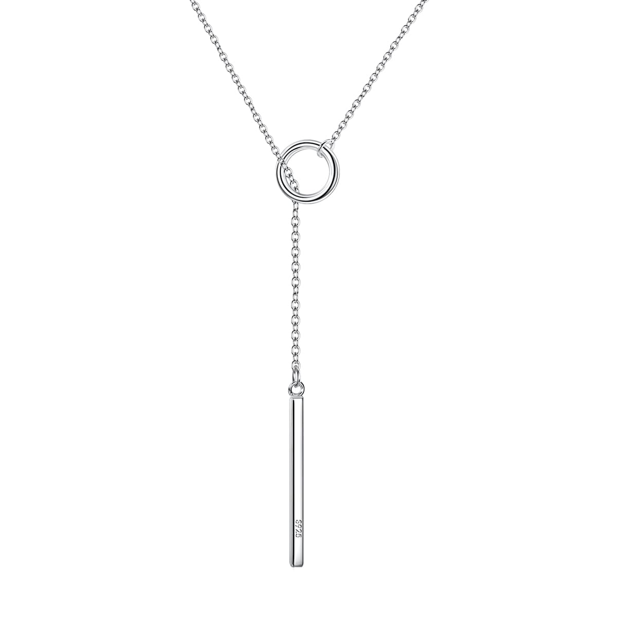 Ever Faith Long Lariat Necklace, 925 Sterling Silver Pendant, Circle Vertical Customized Bar Necklace, Adjustable Y Necklace