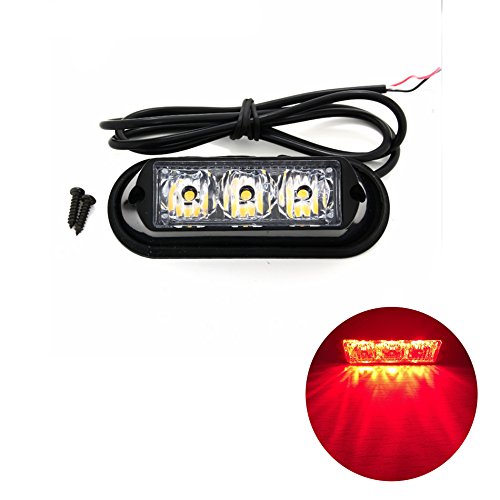 TASWK 3-LED Bulb Flashing Strobe Lights for Trucks Cars Vehicle Waterproof Emergency Grill Lights (Red) - Thumbnail 6