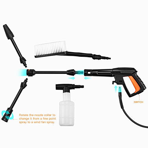 Potek 1400PSI 1.4 GPM 11-AMP Electric Pressure Washer with Accessories Spray Nozzle Gun,Spray Brush and Detergent Nozzle