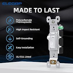 ELEGRP Single Pole Toggle Light Switch, 15 Amp, 120