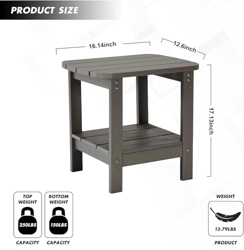 HaiZR Outdoor Adirondack Side Table - Double Tier Patio Outdoor End Table, Weather Resistant, Rectangular Patio Side Tables for Patio, Pool, Backyard, Lawn, Beach（Charcoal Gray）