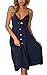 Yidarton Womens Dresses-Summer Spaghetti Strap Tie Front Button Down Sexy Backless Midi Dress