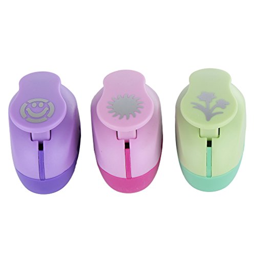 Paper Punch Hole Puncher -- (3 PACK Flowers Sun Happy Face) -- Personalized Paper Craft Punchers Shapes Set -- For Scrapbook Engraving Kids Artwork -- Greeting Card Making DIY Crafts