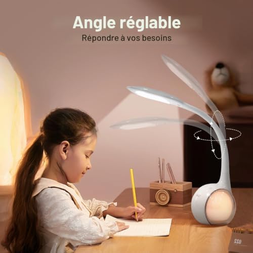 T3 Lampe de Bureau Enfant avec RGB Couleur Veilleuse, LED Lampe de Chevet Dimmable, Lampe LED Tactile avec Lumière de Couleur et 3 Niveaux de Luminosité, Blanc