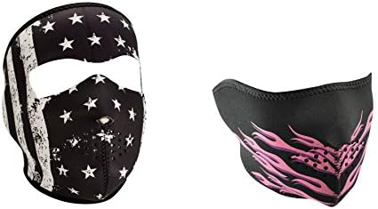 Bundle (2 Items): 1 ZanHeadgear 'American Flag', Child / Kid Sized, Full Face Neoprene Face Masks -AND- 1 Zan 'Pink Flames' Half Face Neoprene Face Mask, Ski Mask