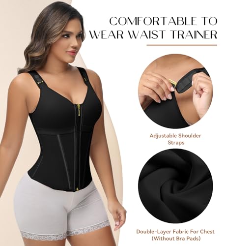 SHAPSHE Waist Trainer Corset for Women Tummy Control Sport Workout Body Shaper Vest for Postpartum Gym Zipper and Hooks