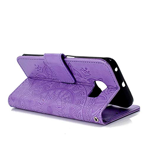 Case Galaxy S6 Edge, Bear Village PU Leather Embossed Design Case with Card Holder and ID Slot, Wallet Flip Stand Cover for Samsung Galaxy S6 Edge (#3 Purple) - Thumbnail 2