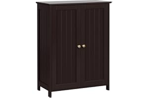 Yaheetech Bathroom Floor Cabinet, Modern Storage Freestanding Organizer Cabinet with Adjustable Shelves & Double Doors, 3-Tier Home Living Room Furniture, Espresso