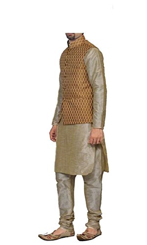 inyour men's silk copper gold waiscoat,multi dupin kurta,multi dupin pajama set_inyour-tr3093wcp