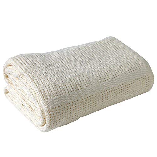 Cream Premium Quality 100% Cotton Cot Cellular Blanket,(100cmX150cm) Made in EU