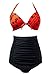 YaYa Bay Womens Sexy Retro Halter Straps Layering Polka Ruched High Waist Bikini Swimsuit x Large Size Black Red