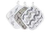 Bamboo Muslin Washcloths - 3 Pack - Gray Feather Chevron - Softest Muslin Washcloths by Cozy Babe