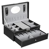 SONGMICS Black Jewelry Box 6 Watch Organizer Storage Case with Lock and Mirror UJWB11B