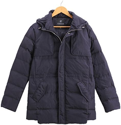 Also Easy Men Down Coats Heavy-weight Hoodie Organ Design 80% Down Warm Long Jackets Solid Color Basic Style blue04 XXL