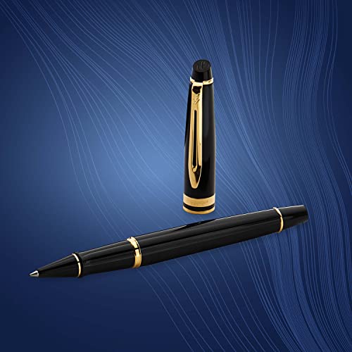 Waterman Expert Rollerball Pen Gloss Black with 23k Gold Trim Fine