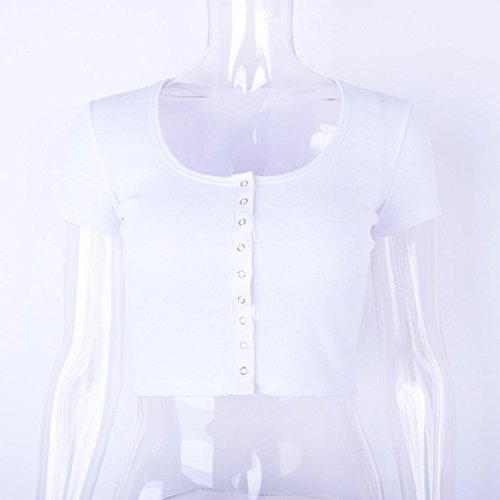WM & MW Hot Sale Girls Womens Tops Short Sleeve Sexy V-Neck Button Henley White Crop Tops Club Blouse T-Shirt (Small, White)