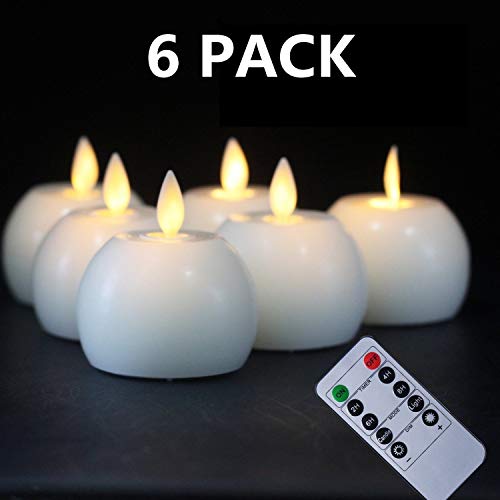 Real Wax Flameless Candles with Timer (Set of 6) Round Ball Ivory LED