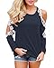 StyleDome Women's Casual Long Sleeve Lace Shirt Cold Shoulder Tops Basic Tee Crochet Blouses 3-Navy L