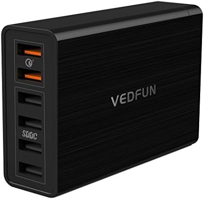 VEDFUN Fast Desktop Charger Charging Station for iPhone 7,iPad,Samsung Galaxy S6/S7/Edge,Note 4/5,HTC 10/M8/M9,LG G4/G5/V10/V20,ZTE Axon 7, TurboCube D620 6 Ports USB Quick Charge 3.0 Charger
