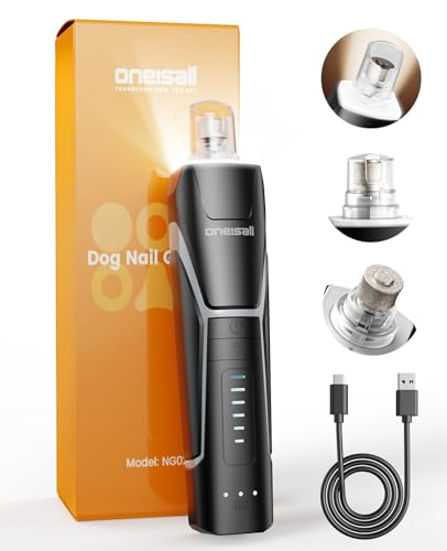 oneisall Dog Claw Grinder with 360° LED Light, Dog Claw Cutter for Dogs Large and Small 6 Speeds up to 12000rpm, Quiet 40dB Claw Cutter for Dogs 3 STU. Battery Life