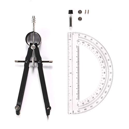 Professional Precision Compass Set, Metal Spring Bow Compass with Protractor, Lock, Pencil Leads & Screw Replacements, for Geometry, Math, Drafting, Drawing & Measuring, School & Office Supplies - Thumbnail 7