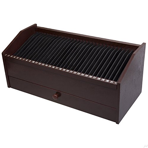17" - 31 Slot Wooden Bill/Letter Organizer With Drawer - Mahogany Dark Brown BY JUMBLâ„¢ (Certified Refurbished)