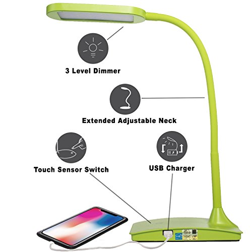 2 USB+LED+Desk+Lamp+Green