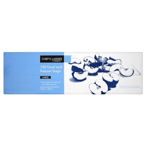 Chefs Larder 150 Clear Food and Freezer Bags Large with Twist Ties and Write On Panels Approx 300mmx450mm