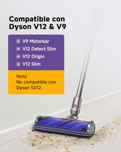 Cepillo Motorizado Anti-Enredos para Dyson V12 Detect Slim / V12 Origin /V9 Motorbar – Cabezal de Recambio con Transmisión Directa, Accesorio Turbo para Suelos Duros | Cepillo Motorizado para Dyson V12 Detect Slim / V12 Origin /V9 Motorbar Aspiradoras