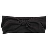 Women Yoga Elastic Bow Hairband Turban Knotted Rabbit Hair Band Headband (Black)