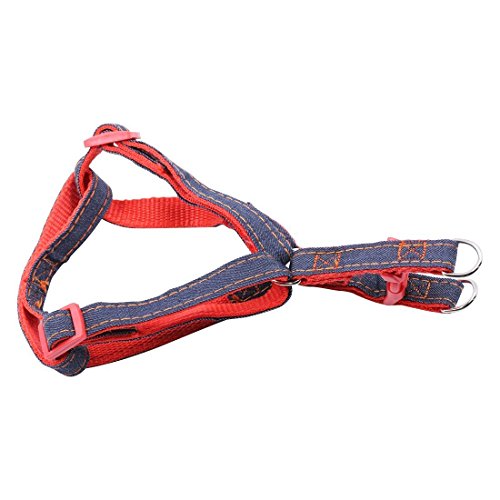 IKOCO No-Pull Dog Leash Harness Adjustable and Heavy Duty Denim Dog Training Walking Leash Collar for Large/Medium/Small Dog(M, Red)
