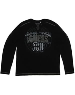 Men' s Long Sleeve Split Collar T-Shirt, Jet Black, X-Large