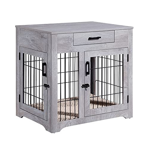 unipaws Furniture Style Dog Crate End Table with Drawer, Pet Kennels