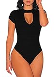 Happy Sailed Women Peep Hole Choker Backless Thong Jumpsuits Bodysuit, Small Black