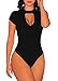 Happy Sailed Women Peep Hole Choker Backless Thong Jumpsuits Bodysuit, Small Black