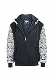 Lee Hanton Men's Full-Zip Graphic Sherpa-Lined Fleece Hooded Sweatshirts Coat Black
