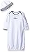 Little Me Clothes for Baby Boys' 2-Piece Nightgown and Cap Set Scratch Free Tag Elastic Bottom, Sailboats, 0-3 Months White